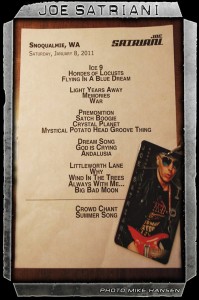 Satriani's set list (photo: Mike Savoia)